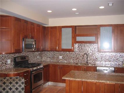 THRU-OUT, KIT W/GRANITE ISLAND, MOSAIC TILES FULL WALL 